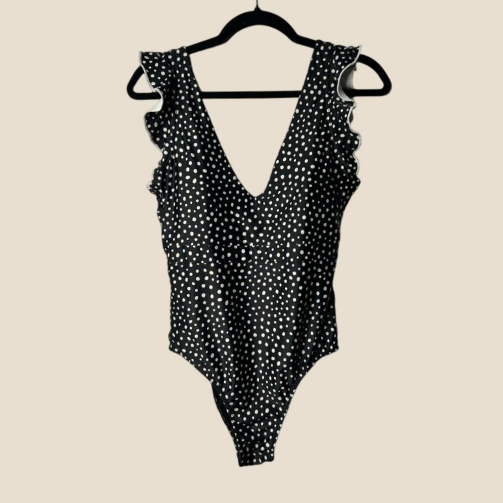 Summersalt Ruffle Backflip Swimsuit 10 Polka Dot Black White UPF 50 Pinup Twee - Picture 2 of 10